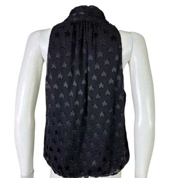 Alice + Olivia Delphine Black Star Burnout Print Silk Bow Tie Blouse Size Medium - Picture 8 of 11